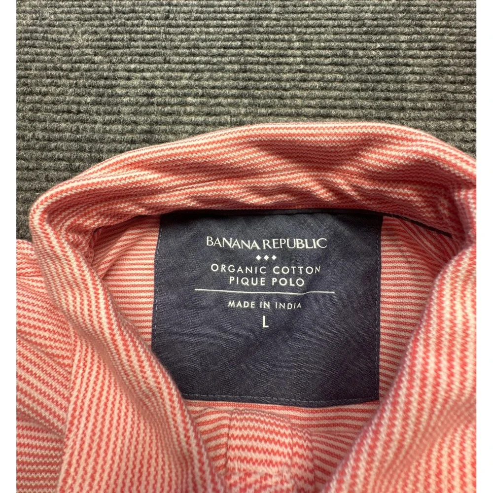 Banana Republic Polo Shirt Men Large Coral Reef Organic Cotton Pique Mini Stripe